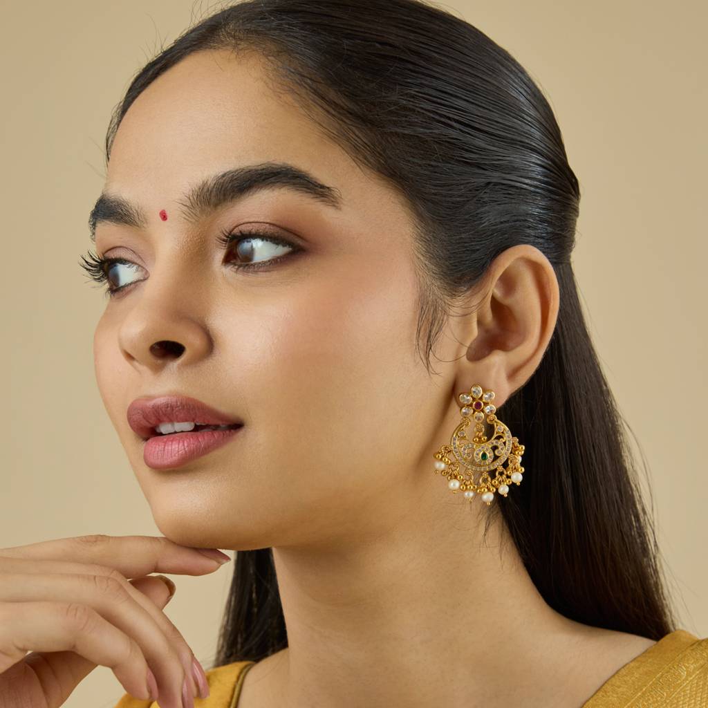 Ruby-Green Gold - Plated Festive Temple Earring - 434587 : 434587