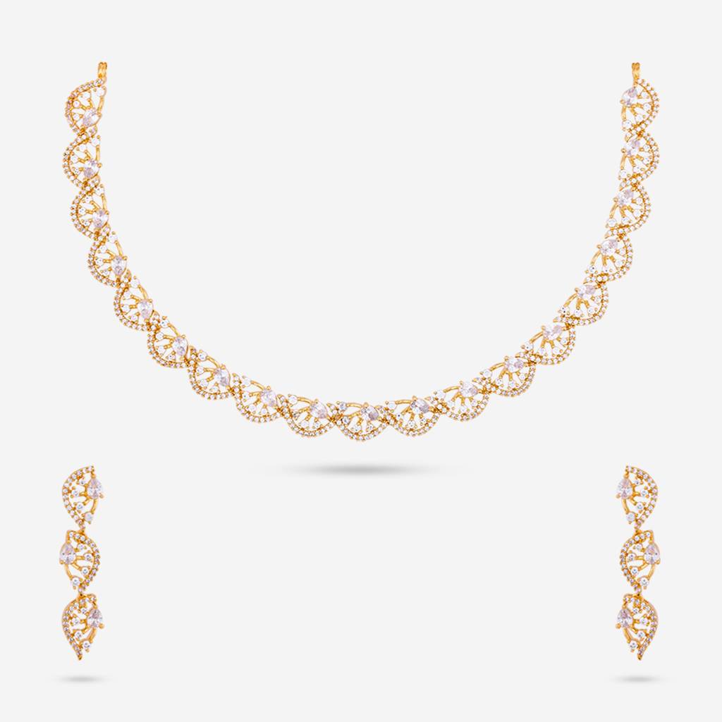 White Gold Plated - Party Wear Zircon Necklace - 447070 : 447070