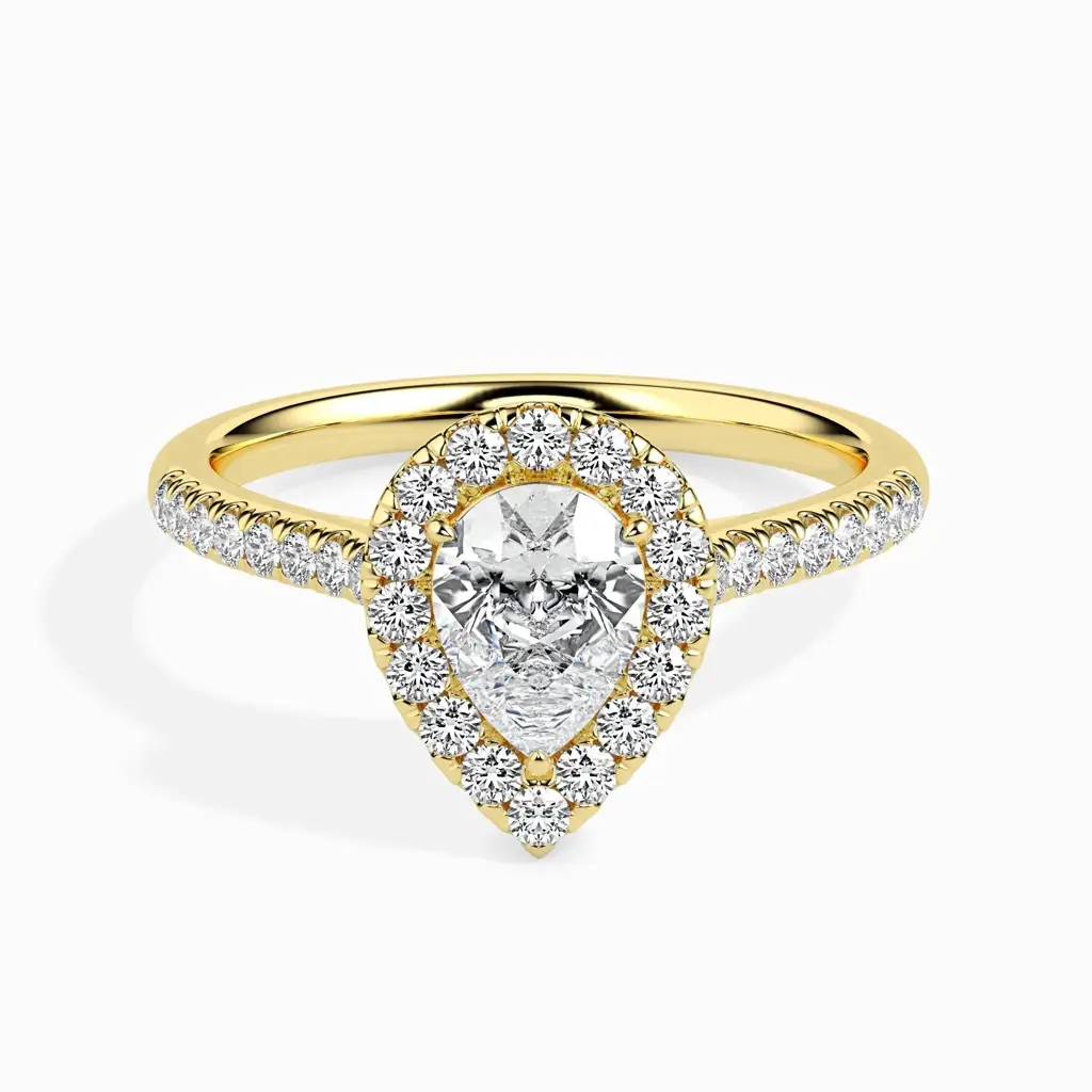 1.5 Carat Pear Solitaire Ring With Halo In Diamond Band : 09kWhiteZNR167F10
