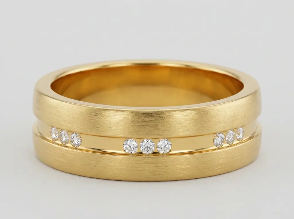 Three Stone Round Diamond Men'S Ring | Balanced Harmony Design : RCC0012-YE-Silver925-LabD-9