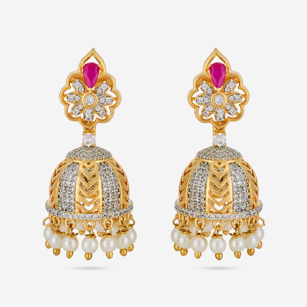 Gold - Plated Party Wear Zircon Earring - 463122 : 463122