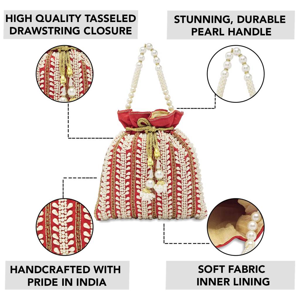 Potli Bags - For Women Girls Evening Bag Clutch Ethnic Bride Purse With Drawstring : P82R