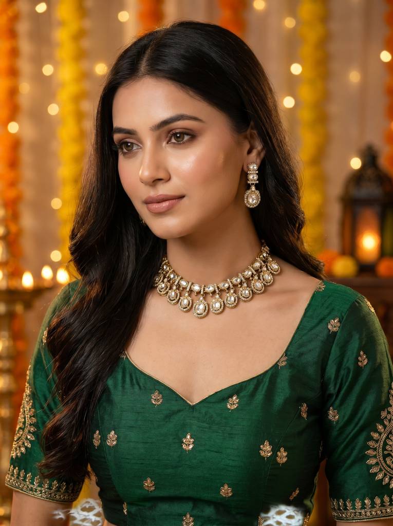 Indian Bridal Kundan Jewelery Set : HBN-42-WHITE