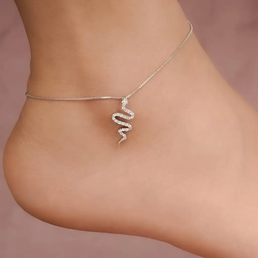 ZALKARI Silver Mini Snake Anklet · Eternz