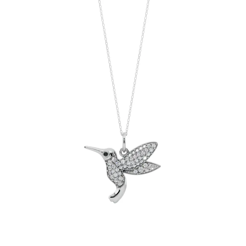 The Hovering Nectar Semi Silver Pendant Necklace : HMNGBRD-SM-C-W