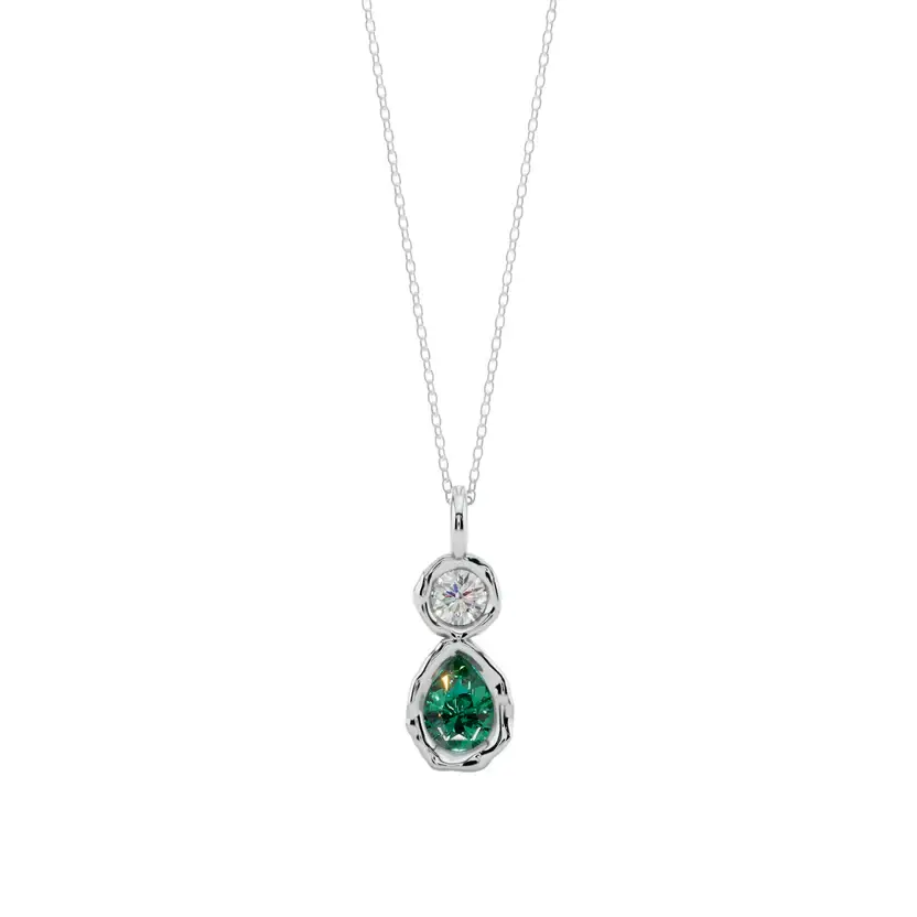Emerald Dewdrop Semi Silver Pendant Necklace : VFL01-S-SM-C