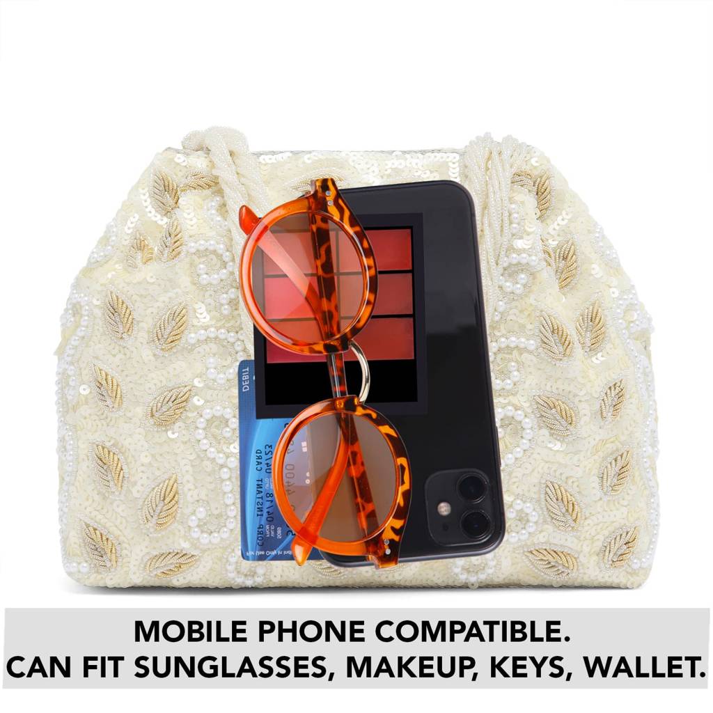 Potli Bags For Women Evening Bag Clutch Ethnic Bride Purse With Drawstring (P17Br) : P17W
