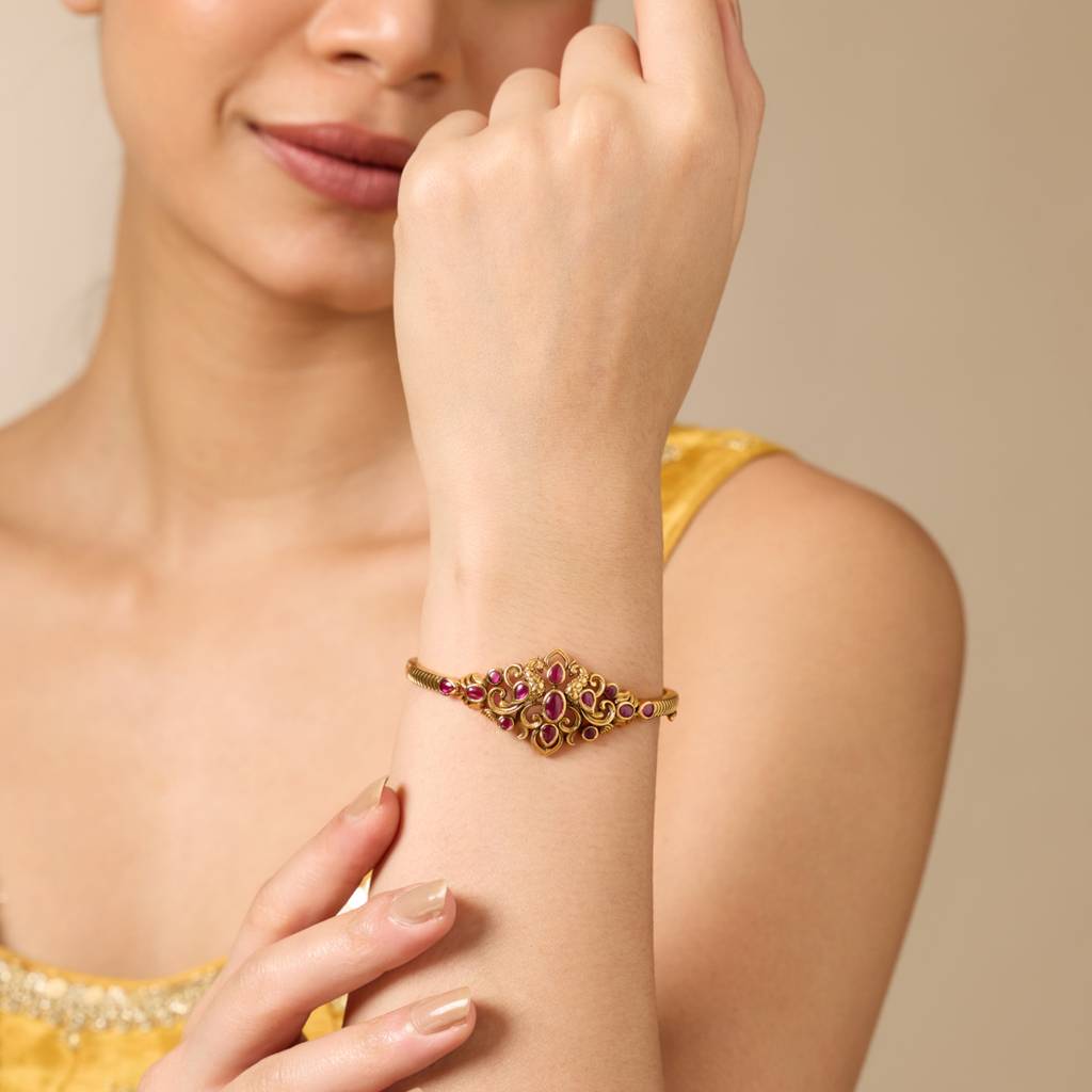 Ruby Gold - Plated Festive Antique Kada - 454924 : 454924
