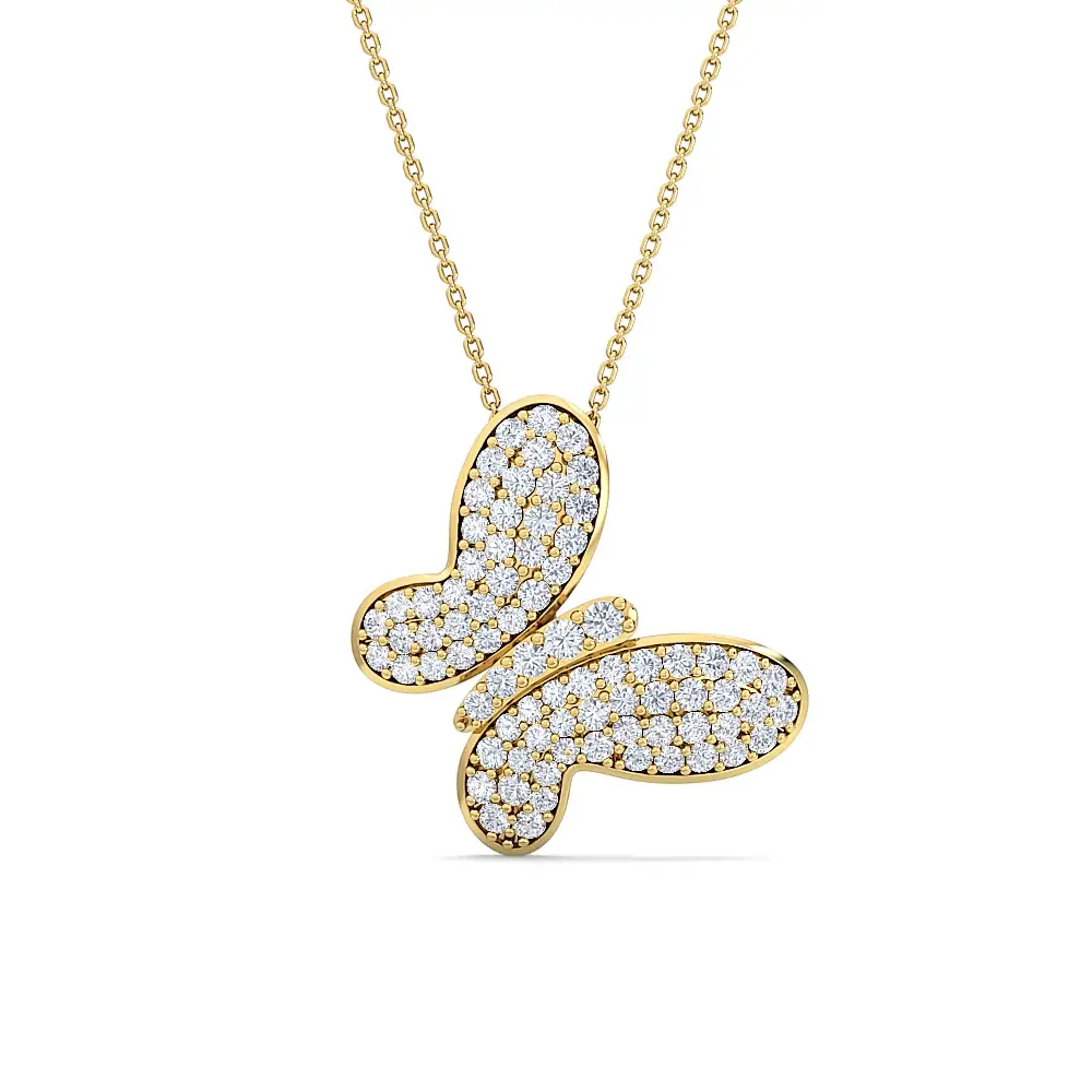 Pavé Butterfly Diamond Women'S Pendent | Openwork Round Brilliant Diamond Jewelry : PD00113-YE-Silver925-LabD