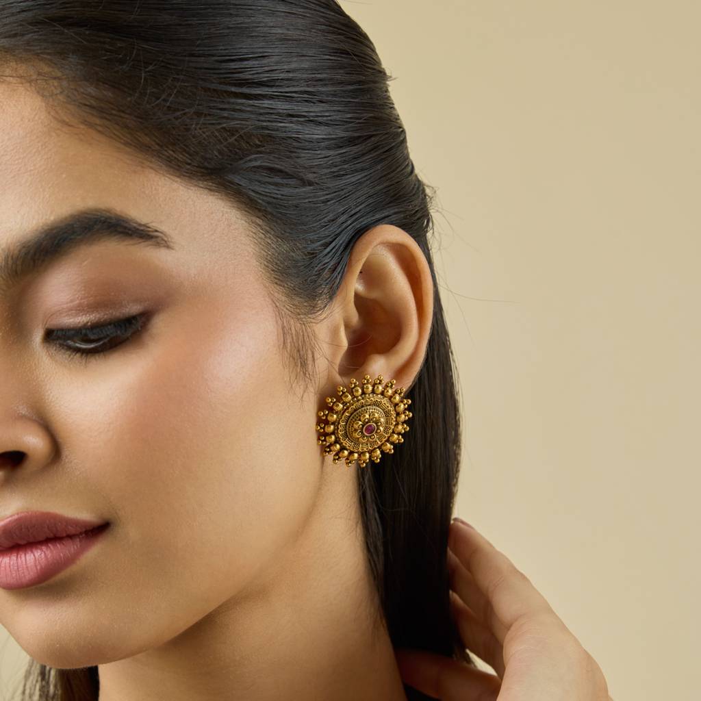 Ruby Gold - Plated Festive Antique Earring - 440694 : 440694