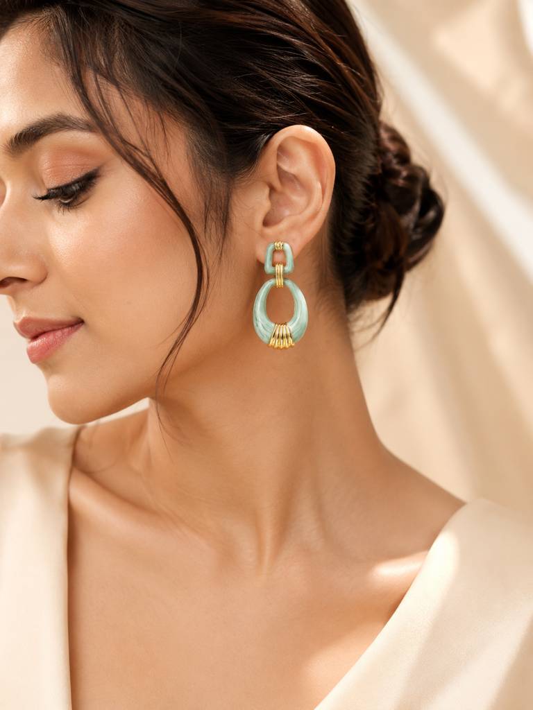 Jade Oval Abstract Earrings : AN-LJ-GR-0064-DE