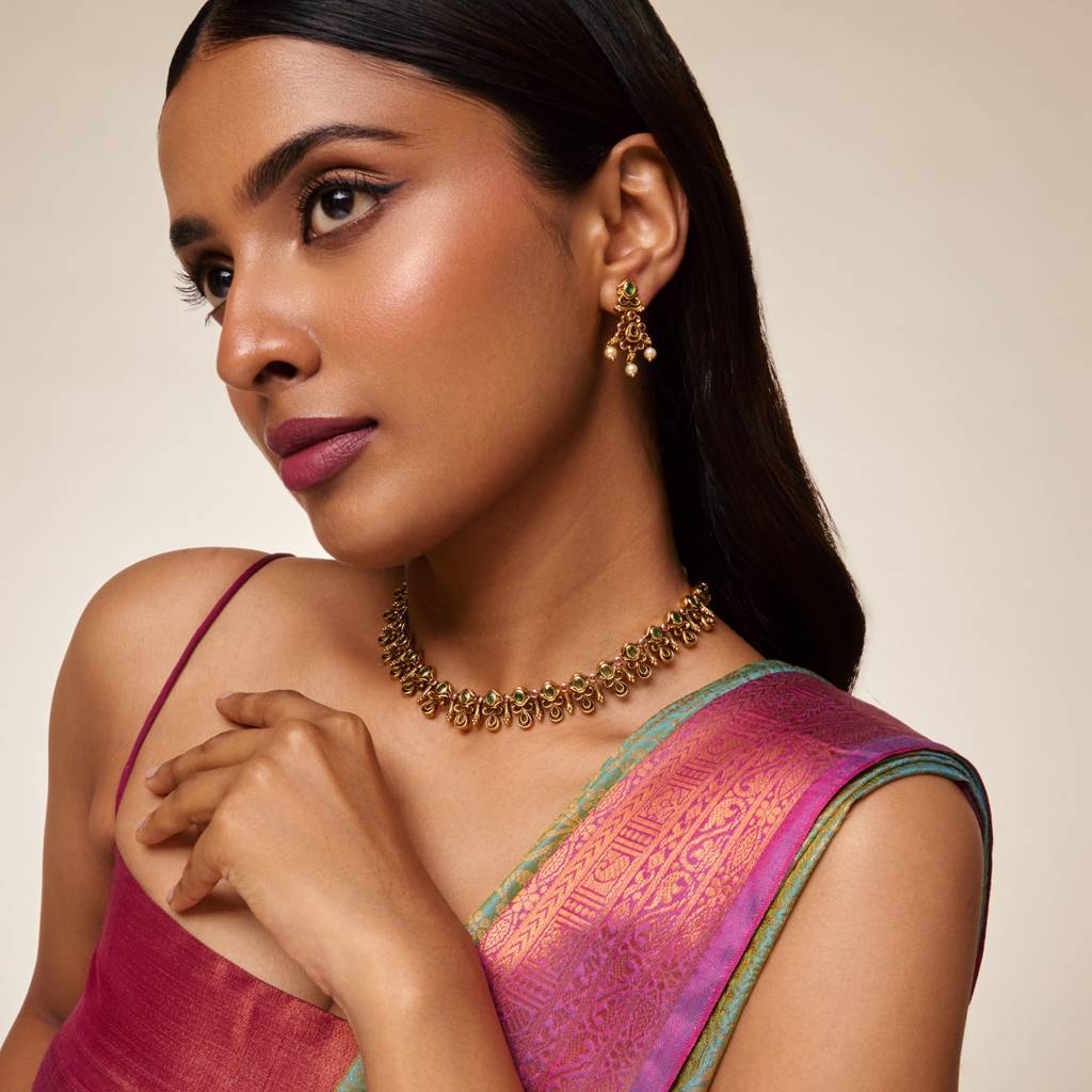 Ruby-Green Gold - Plated Festive Antique Necklace - 465232 : 465232