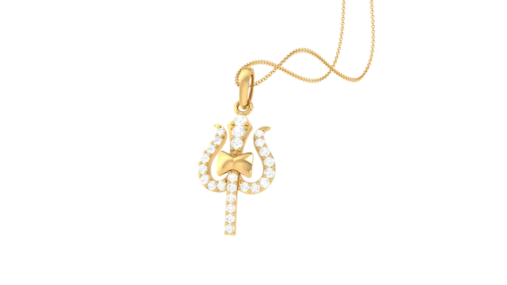 Trishul Diamond Men'S Pendant | Sacred Trident Design With Round Brilliant Diamonds : PD-CC-CZP-50-YE-Silver925-LabD