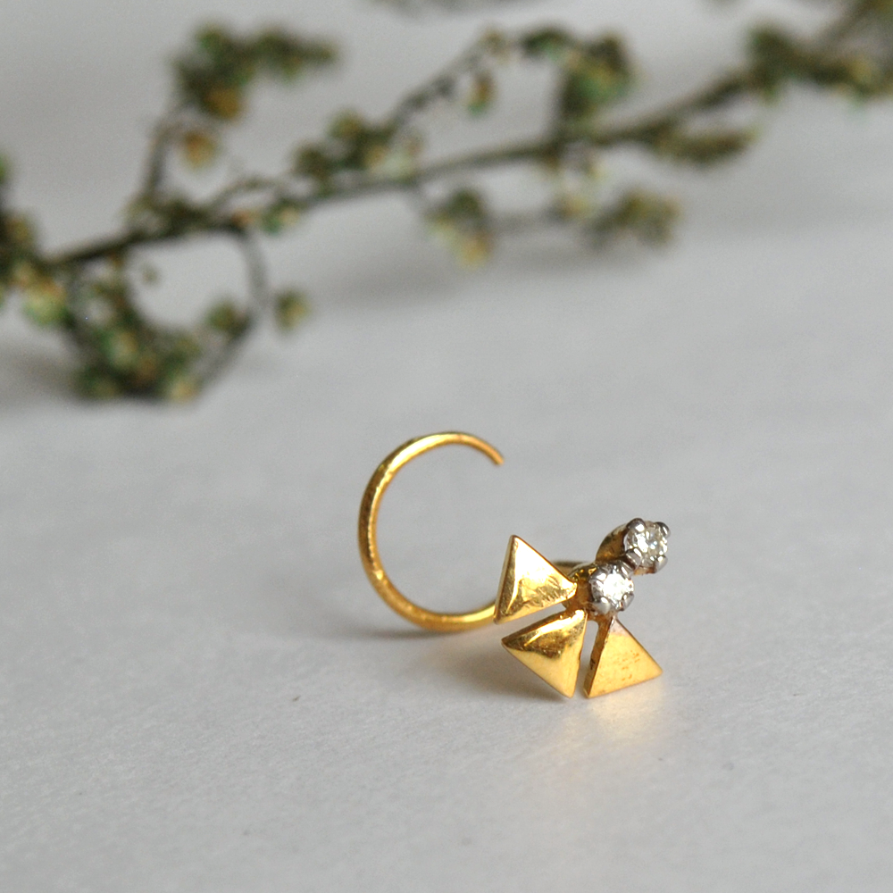 Natural Diamond Warli Nose Pin In 14K Gold C Wire : NP008-14Y-C-S
