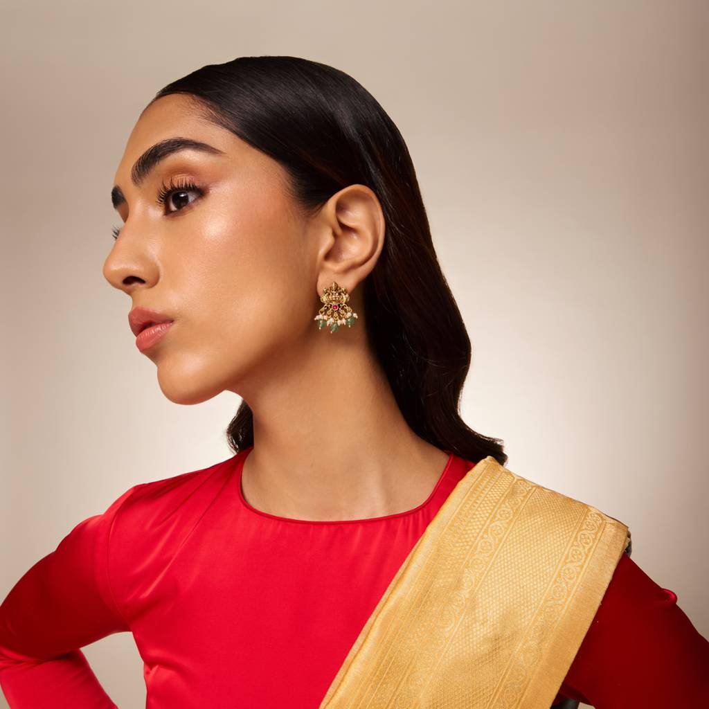 Ruby-Green Gold - Plated Festive Antique Earring - 463364 : 463364