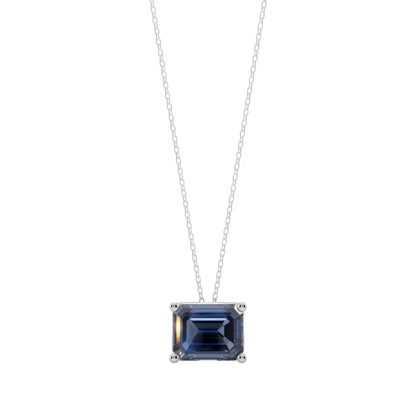 Blue Emerald Solitaire Semi Silver Pendant Necklace : EMLD-BLU-10-SM-W-C