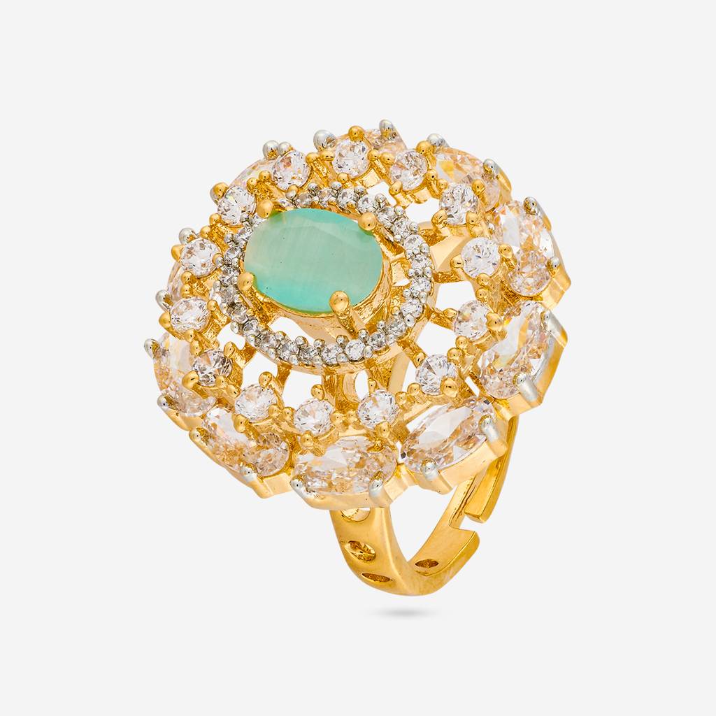 Rhodium-Gold - Plated Party Wear Zircon Finger Ring - 458702 : 458704