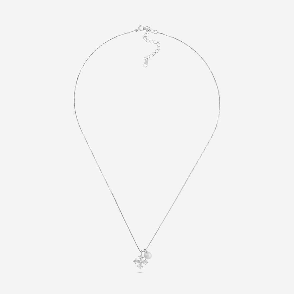 Pearl Rodium Plated - Office Wear Silver Necklace - 466619 : 466619