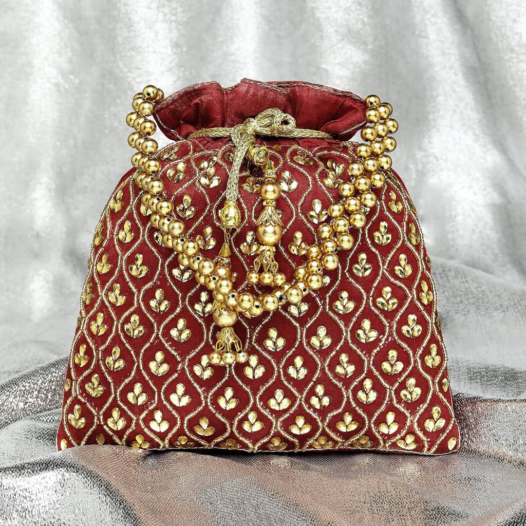 Potli Purses For Women Handmade Evening Handbag Stylish Bridal Fashion Wristlet Bag For Girls (P27B) : P27M