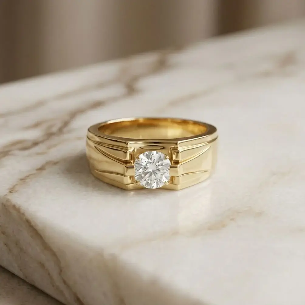 0.75Ct Moissanite Angular Groove Ring For Men'S : ZLM10110Y-14N