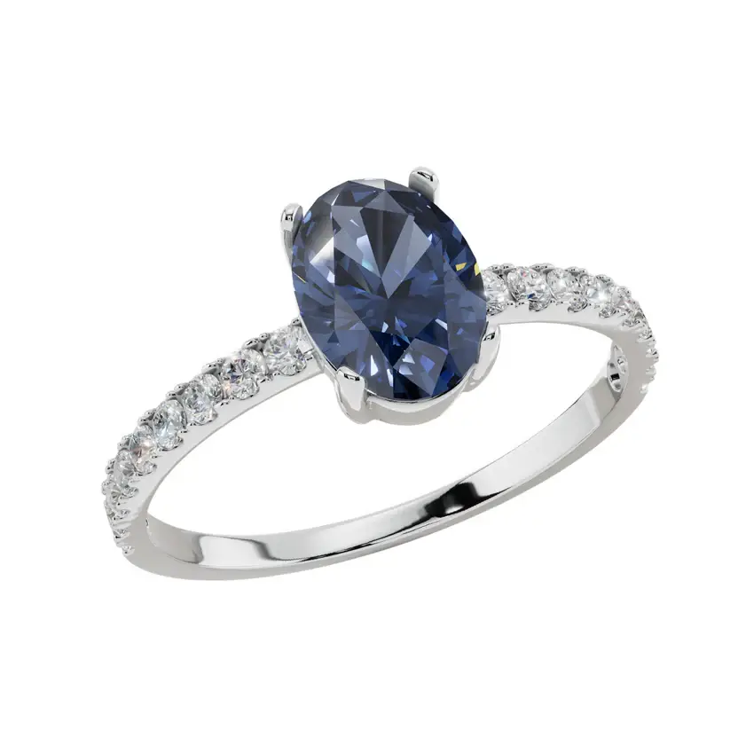 The Ruby Oval Pavé Blue Pure Silver Ring : VRG10-B-SL-10-W