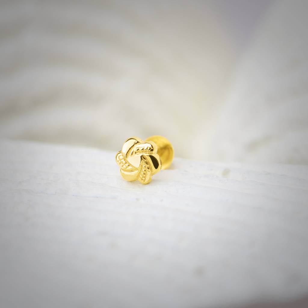 18K Yellow Gold Woven Grace Nose Pin For Women | Screw Back Closure | Bis Hallmarked | Pure Gold Nose Stud : DNP2003-18YG-IS
