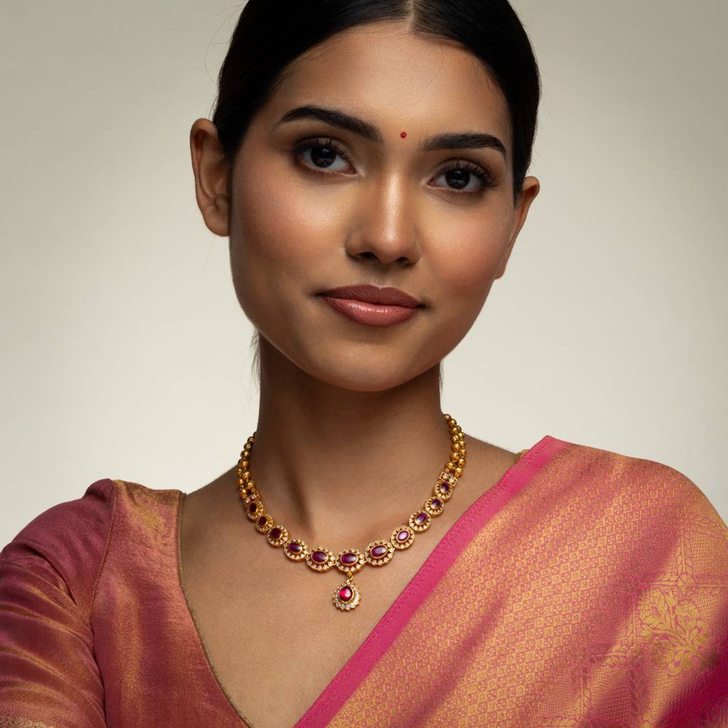 Ruby Gold - Plated Bridesmaid Temple Necklace - 452288 : 452288