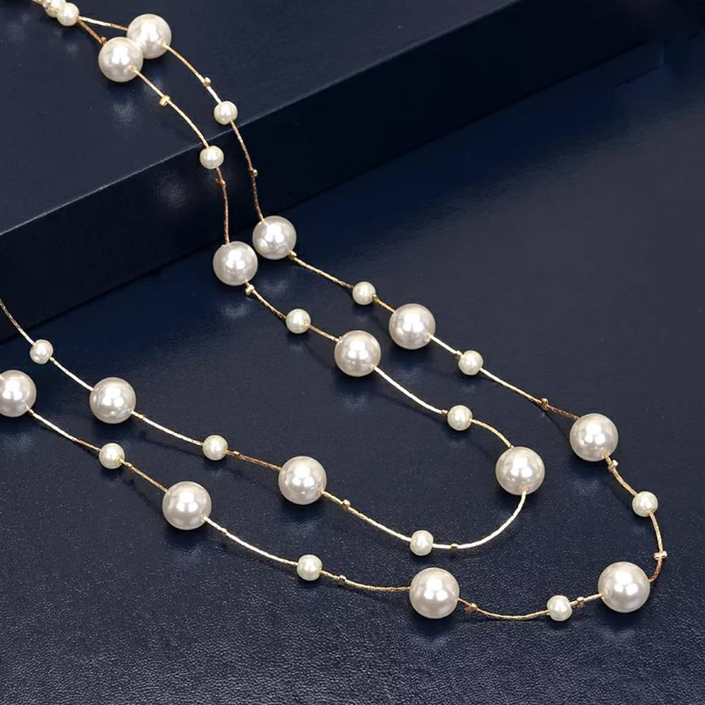 Gold Plated White Pearl Studded 3 Layer Necklace Stylish Jewellery Gift For Women & Girls : PX9N79