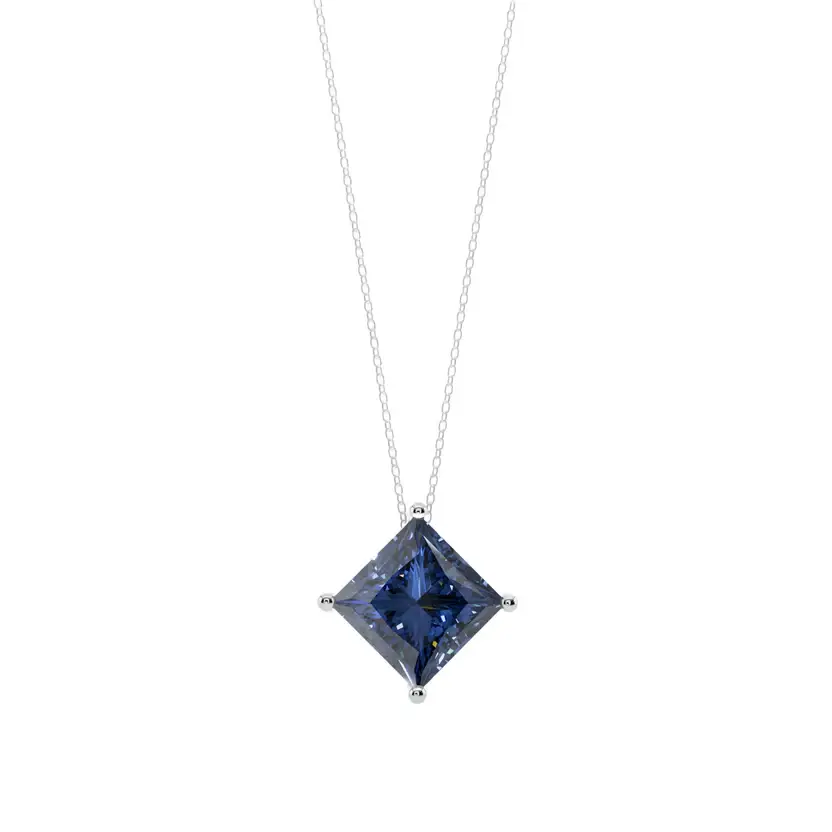 Blue Princess Solitaire Semi Silver Pendant Necklace : PRCS-BLU-10-SM-W-C