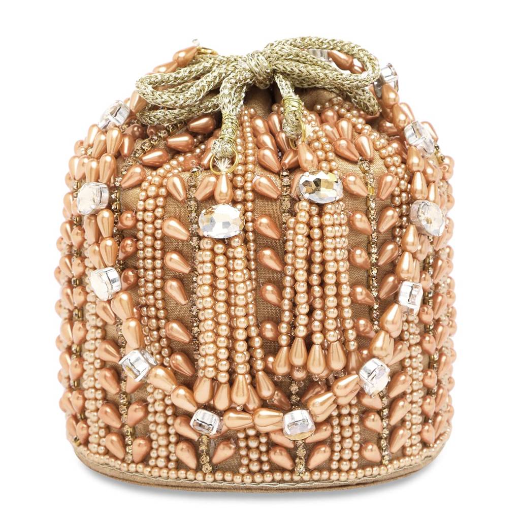 Rose Gold Potli Bags For Women Evening Bag Clutch Ethnic Bride Purse With Drawstring(P36C) : P36C