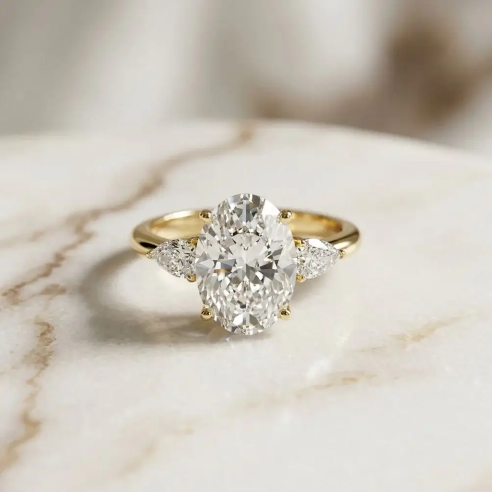 3.1Ct Moissanite Oval Cut Three-Stone Elegance Ring : ZLM-10133Y-10N