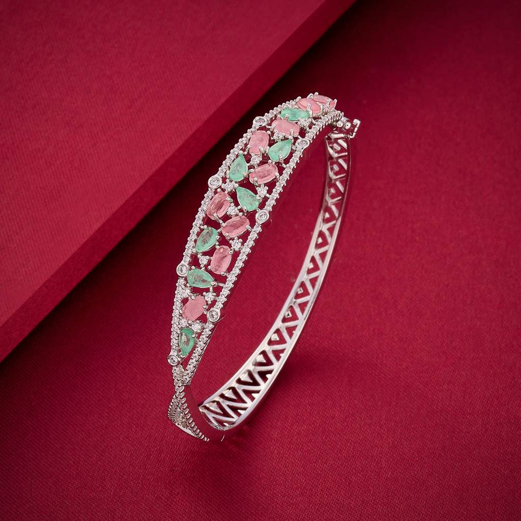Rhodium - Plated Party Wear Zircon Kada - 449794 : 449797