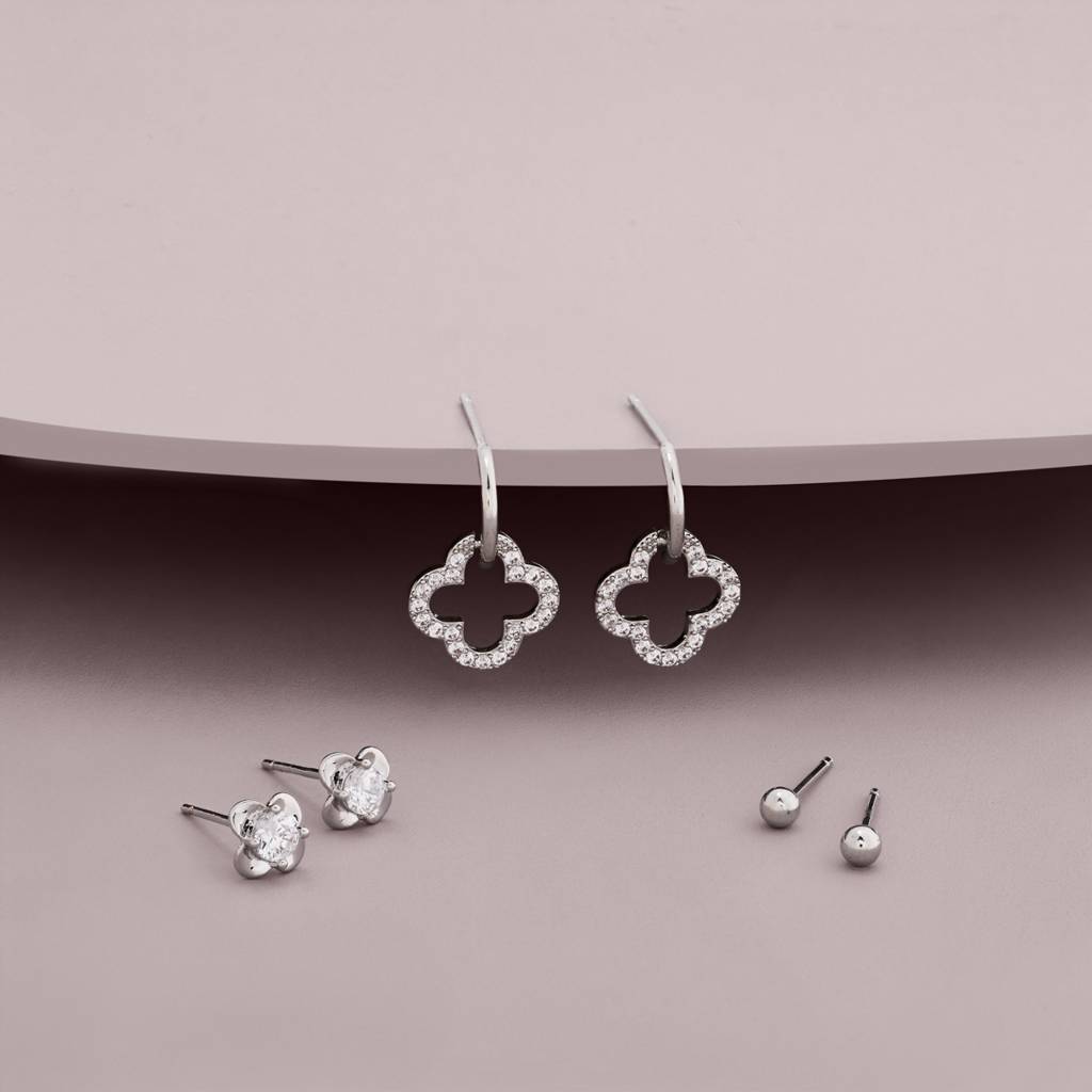 White - Plated Casual Wear Trendy Zircon Earring - 464789 : 464790