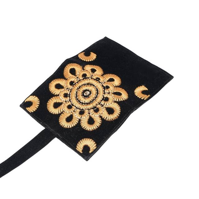 Embroidered Jewelry Roll, Black Soft Suede Fabric With Copper Badla Thread Work, Travel Jewelry Case With Tie Clo : LM1033-Blk