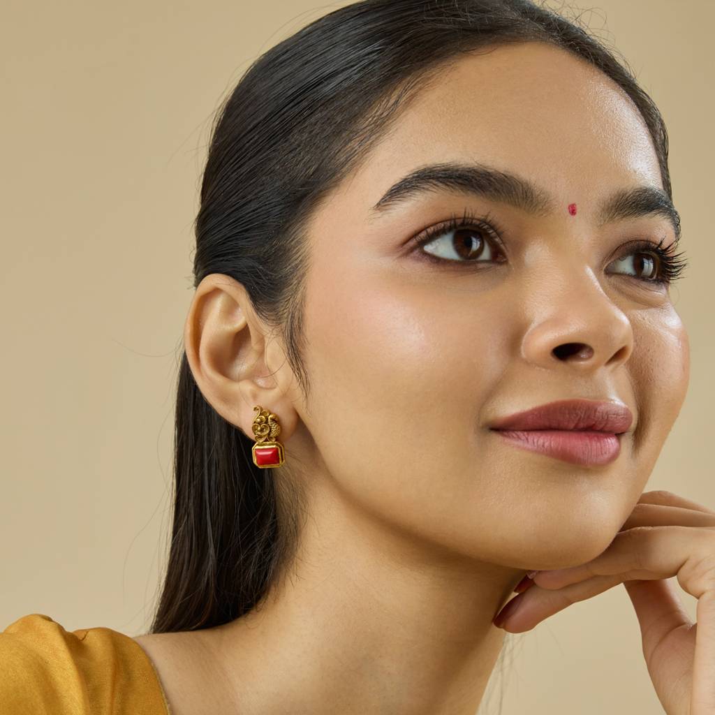 Gold - Plated Festive Temple Earring - 435622 : 435624