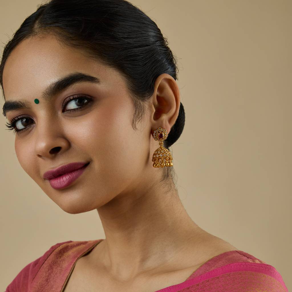 Gold - Plated Festive Temple Earring - 434363 : 434363