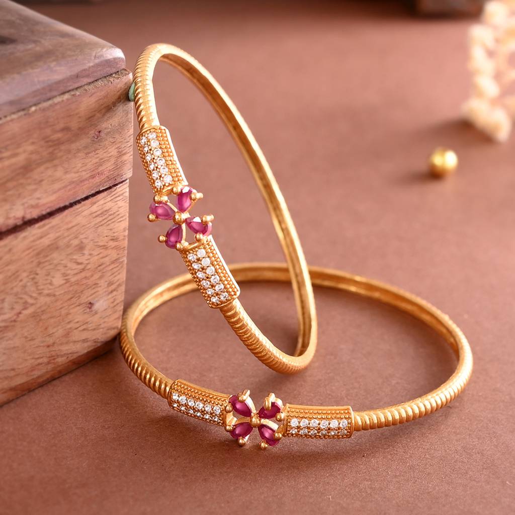 Sparkling Elegance Triangle Cut Red Cz Floral Bracelets : 8905124523256