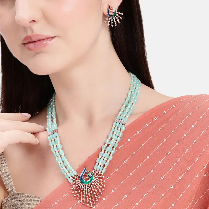 Morbagh Imperial Ruby Cz Bead Heritage Necklace Set | Reception Glam : AD-942-RGMG-NKER