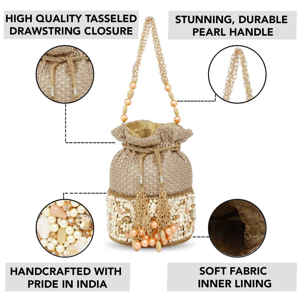 Potli Bags For Women Evening Bag Clutch Ethnic Bride Purse With Drawstring(P79G) : P79G