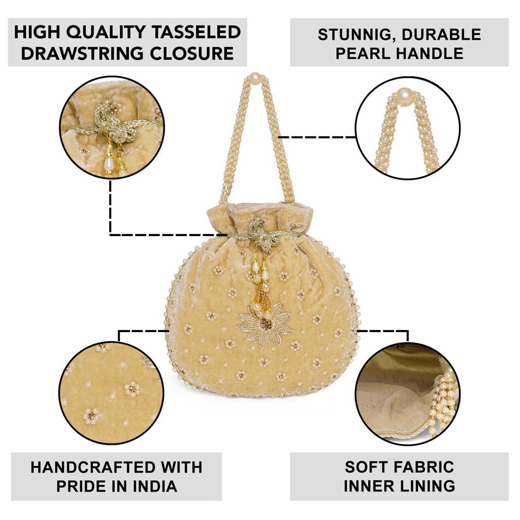 Embroidered - Ethnic Potli Bag For Women Fancy Evening Bridal Wristlet Purse Bag For Girls : P64G-F
