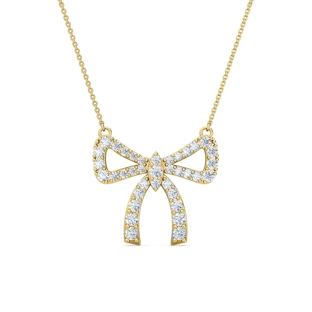 Bow Diamond Women'S Pendant | Round Diamond Delicate Bow Statement Jewelry : PD00145-YE-Silver925-LabD