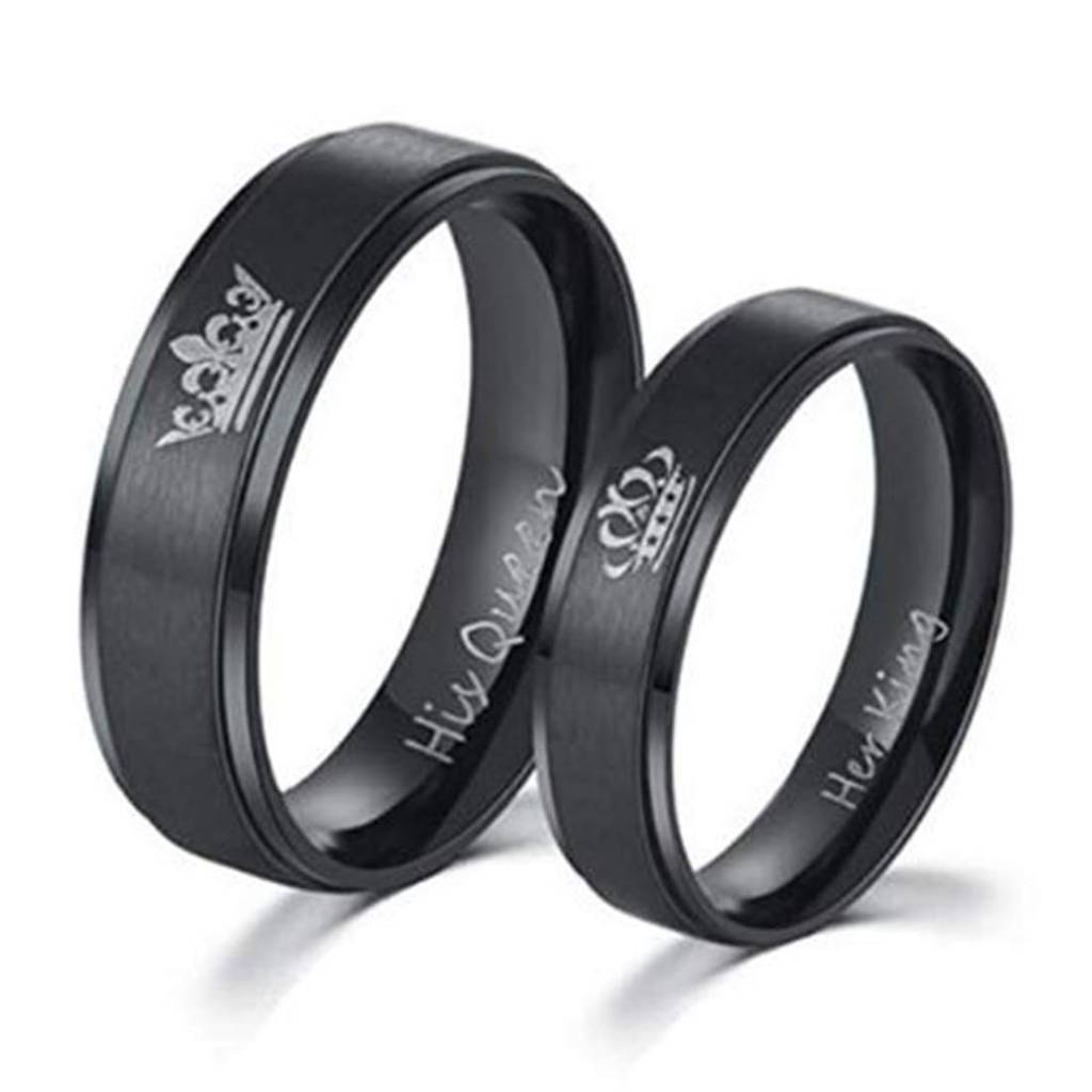 Men'S And Women'S Her King His Queen Titanium Stainless Steel Black Band Set Anniversary Engagement Promise Friend : PFCCR58BL