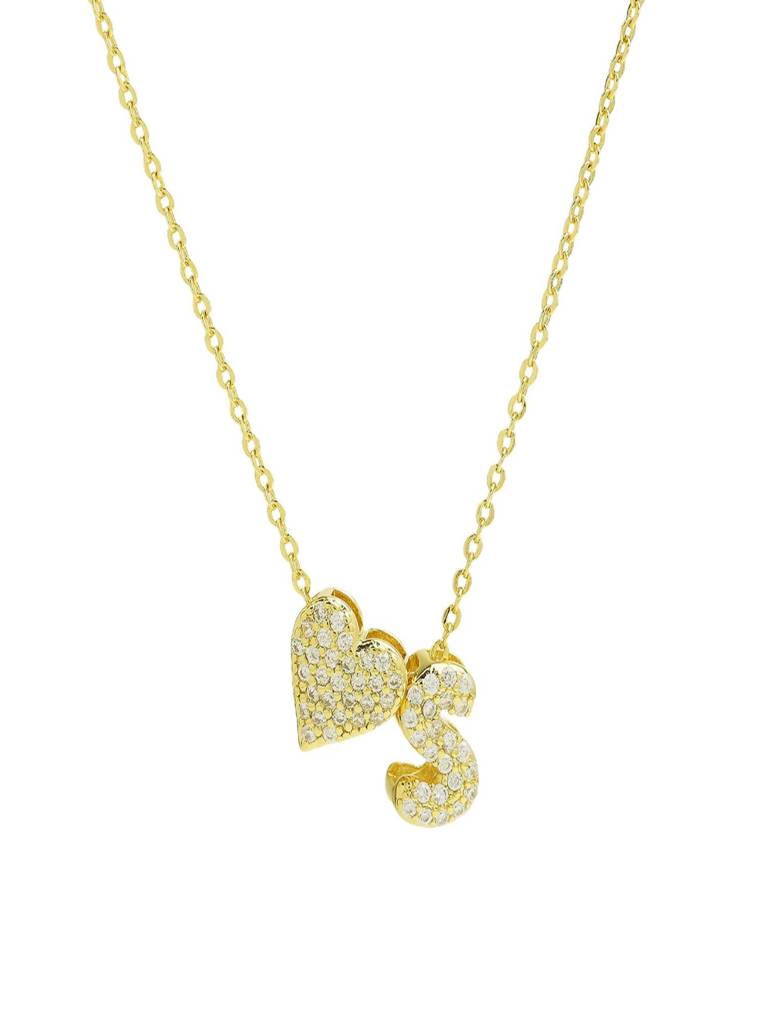 Reversible Initial Letter & Heart With Zircons Gold Plated Antitarnish Pendant : ABY0226P201GS