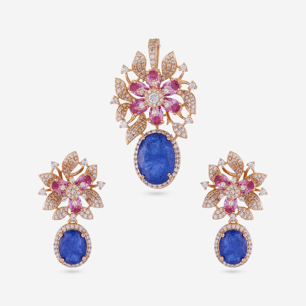 Pnk Gld Ros - Plated Party Wear Zircon Pendant Set - 470861 : 470862