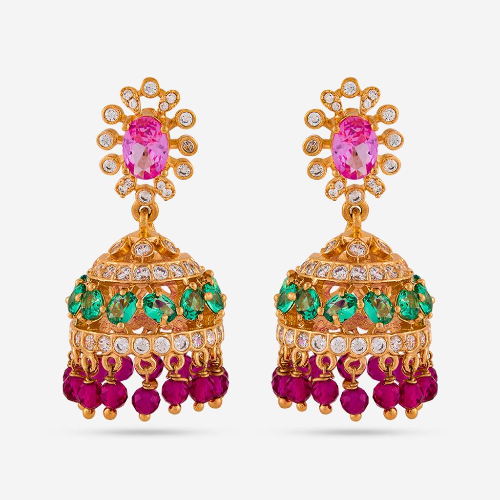 Gold-Rose - Plated Party Wear Zircon Earring - 470662 : 470661