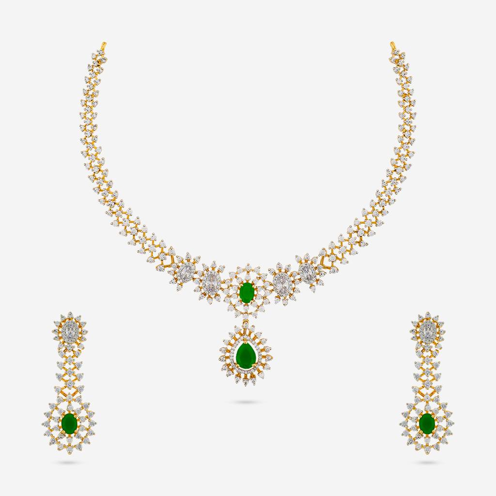 Party Wear Zircon Necklace - 453998 : 453999