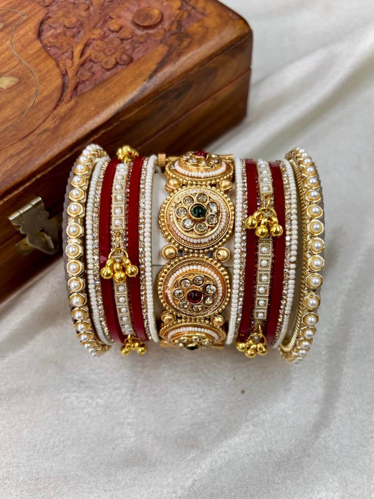 Premium Red Bridal Chura With Golden Work : HB-87-2.6