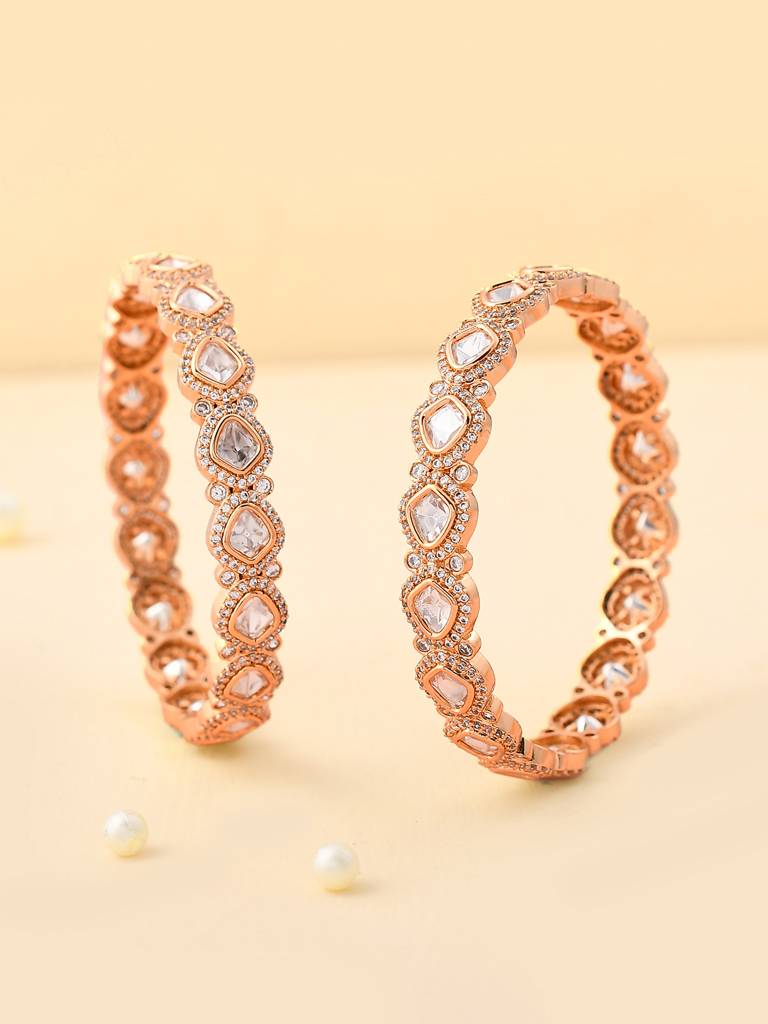 Sparkling Elegance Classic Kundan American Diamond Bangles : 8905124527339