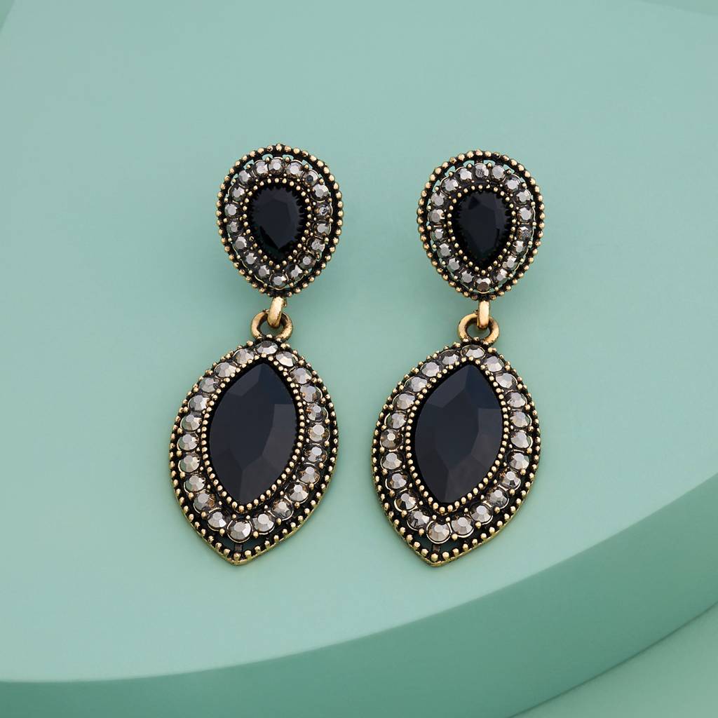 Black Oxidised - Plated Casual Wear Trendy Earring - 450865 : 450866