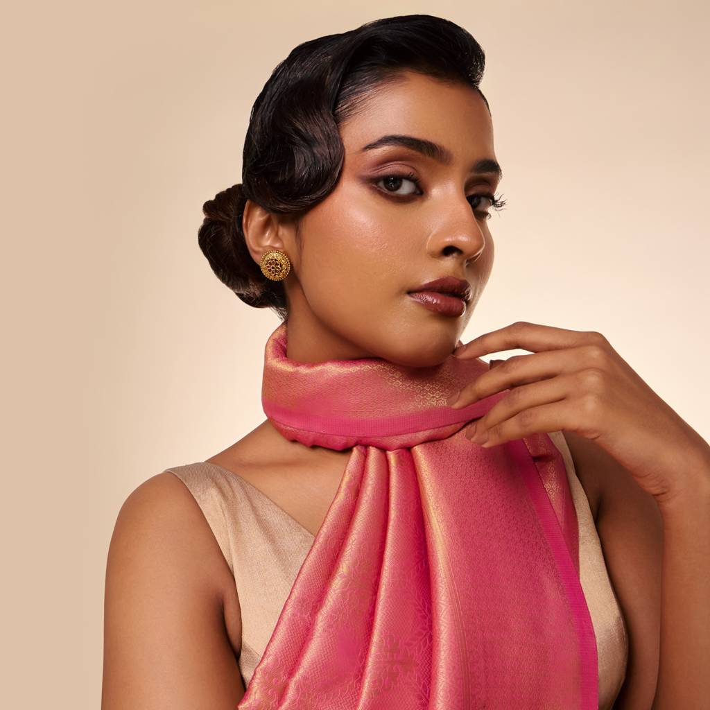 Ruby-Green Gold - Plated Festive Temple Earring - 470024 : 470024